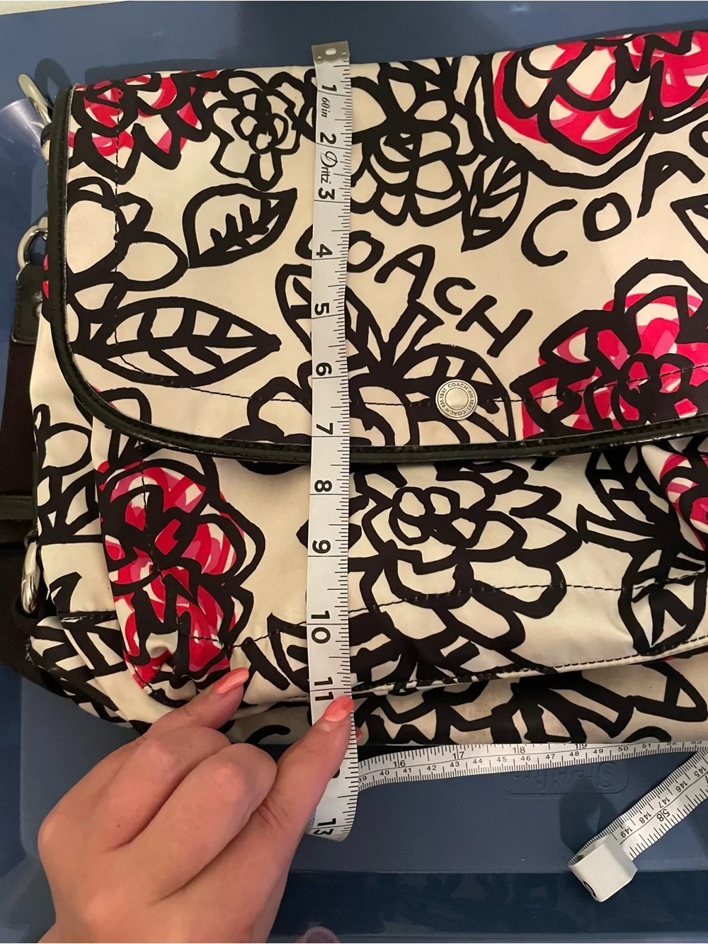 Coach Floral Foldover / Cross-body in White, Black, Red & Hot Pink - Picture 6 of 16